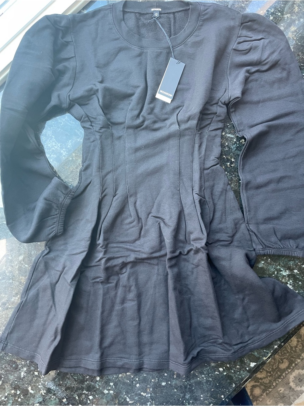 Monrow Black Long-Sleeve Peplum Dress